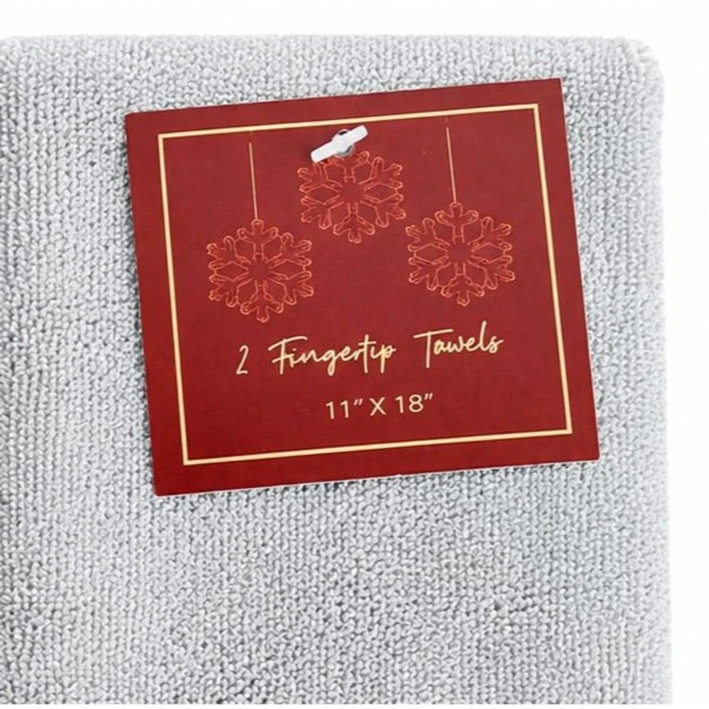 Avanti Christmas Present Fingertip Towels Set of 2 Gray Embroidered Snowflakes